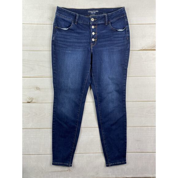 Maurices High Rise Jeans Womens 14W Dark Wash Button Fly Tapered Jegging Stretch - Picture 1 of 10